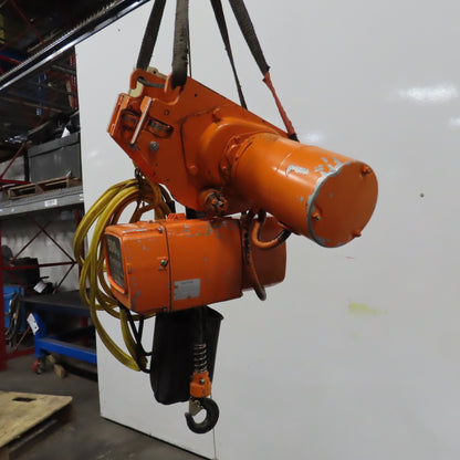 Hitachi 1/2SH 500KG 1000LB Electric Chain Hoist 220/415V 3PH W/Power Trolley