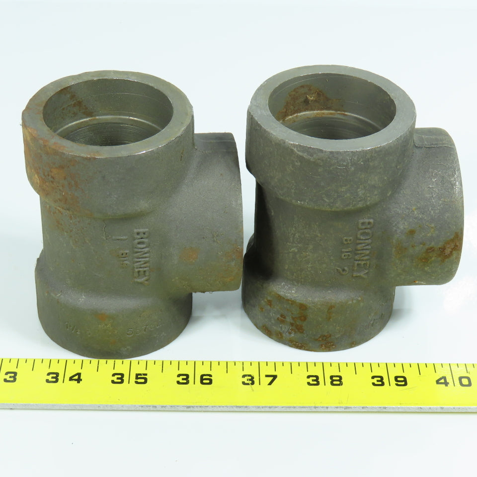 1 1/2" Forged Steel 3000# Socket Tee Weld Fitting Lot of 2