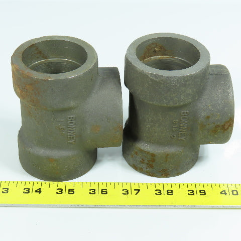 1 1/2" Forged Steel 3000# Socket Tee Weld Fitting Lot of 2