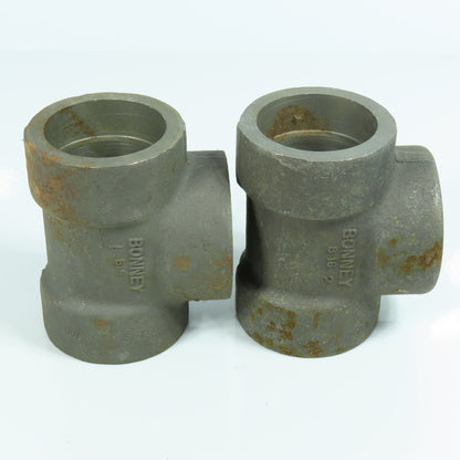 1 1/2" Forged Steel 3000# Socket Tee Weld Fitting Lot of 2