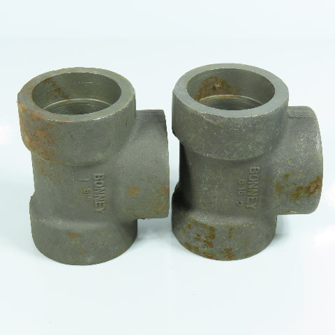 1 1/2" Forged Steel 3000# Socket Tee Weld Fitting Lot of 2