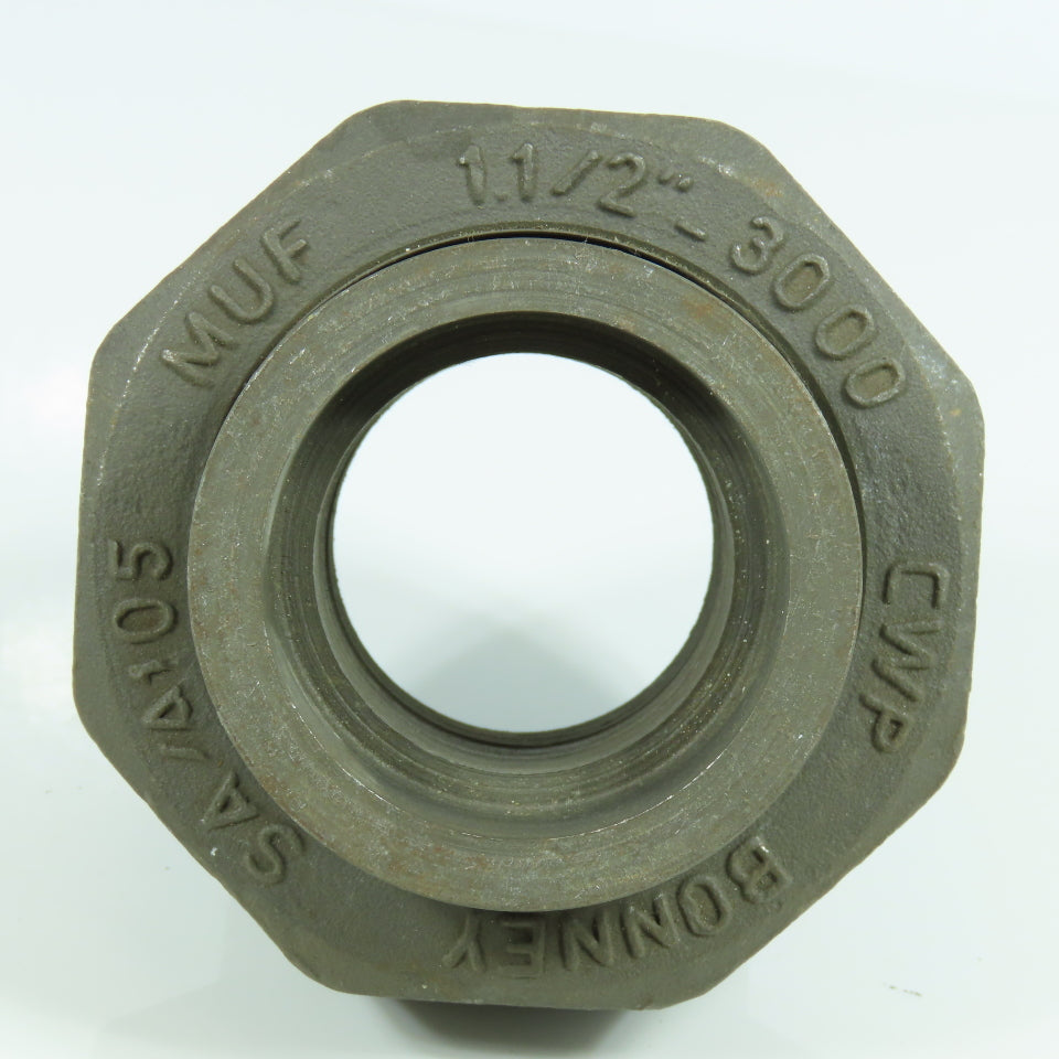 Bonney 1-1/2" Black Forged Steel 3000# Weld Socket Union Pipe Fitting