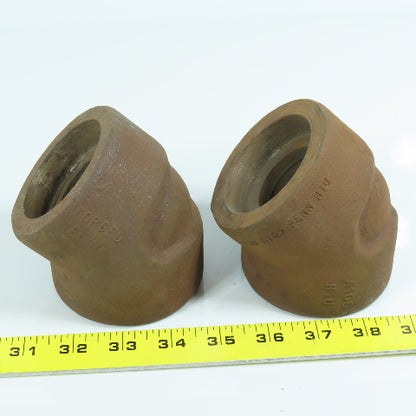 2" Black Forged Steel 6000# 45 Degree Elbow Weld Socket Pipe Fitting Lot of 2