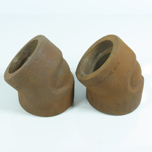 2" Black Forged Steel 6000# 45 Degree Elbow Weld Socket Pipe Fitting Lot of 2