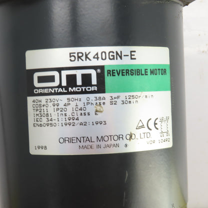 Oriental Motor 5RK40GN-E Electric Reversible Motor 230V 50HZ 0.38A 1250RPM