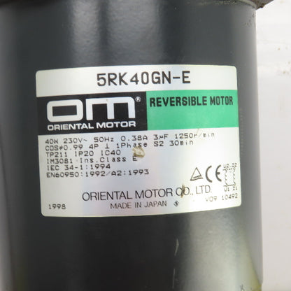 Oriental Motor 5RK40GN-E Electric Reversible Motor 230V 50HZ 0.38A 1250RPM