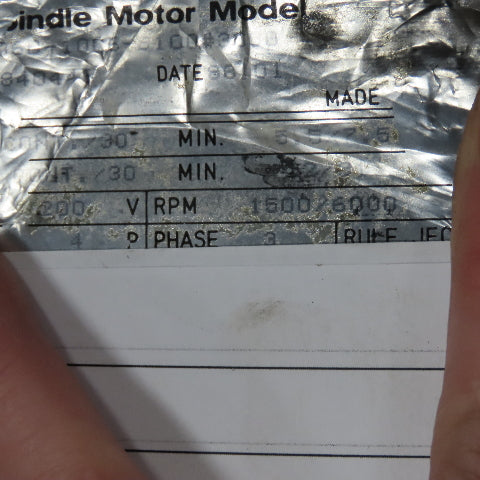 GE Fanuc A06B-1006-B100#3000 AC Spindle Motor 1500/6000RPM 200V Only 3PH TESTED