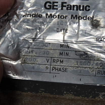 GE Fanuc A06B-1006-B100#3000 AC Spindle Motor 1500/6000RPM 200V Only 3PH TESTED