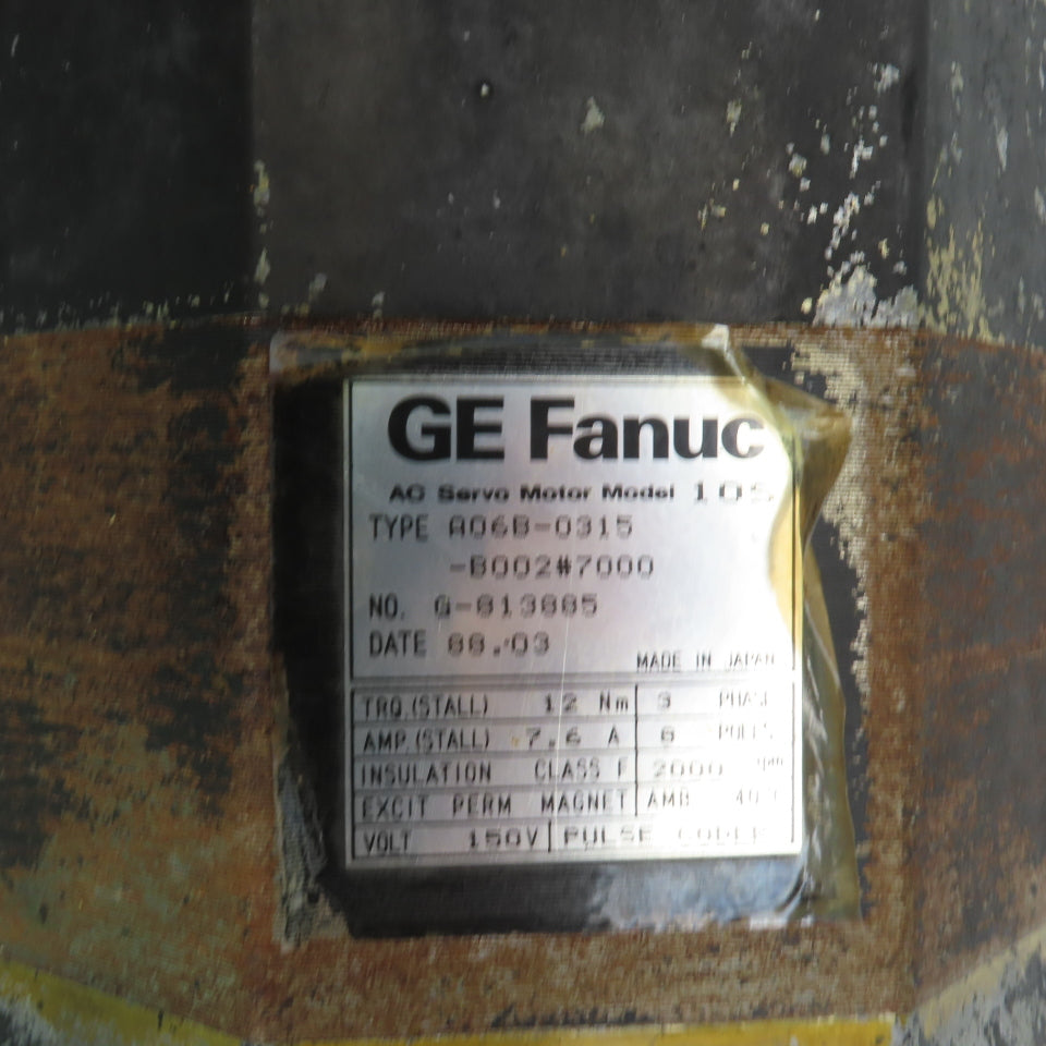 GE Fanuc A06B-0315-B002#7000 10S AC Servo Motor 2000RPM 150V 12Nm Torq Stall