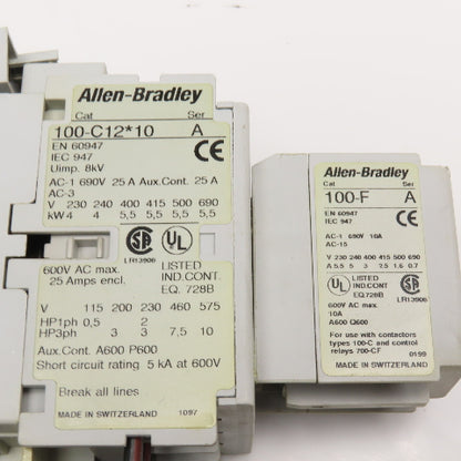 Allen Bradley 100-C12D10 193-EA1CB 600V Contactor Relay 0.32-1.0A Trip Overload