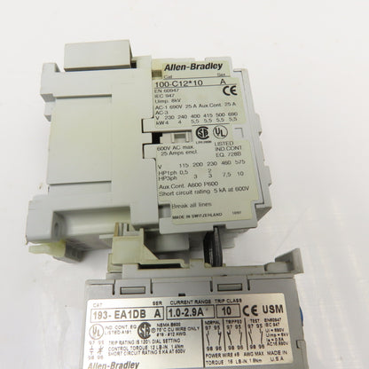 Allen Bradley 100-C12D10 193-EA1DB 600V Contactor Relay 1.0-2.9A Trip Overload