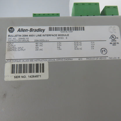 Allen Bradley 2094-BL10S 460V Line Interface Module Missing Covers