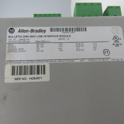 Allen Bradley 2094-BL10S 460V Line Interface Module Missing Covers