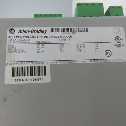 Allen Bradley 2094-BL10S 460V Line Interface Module Missing Covers
