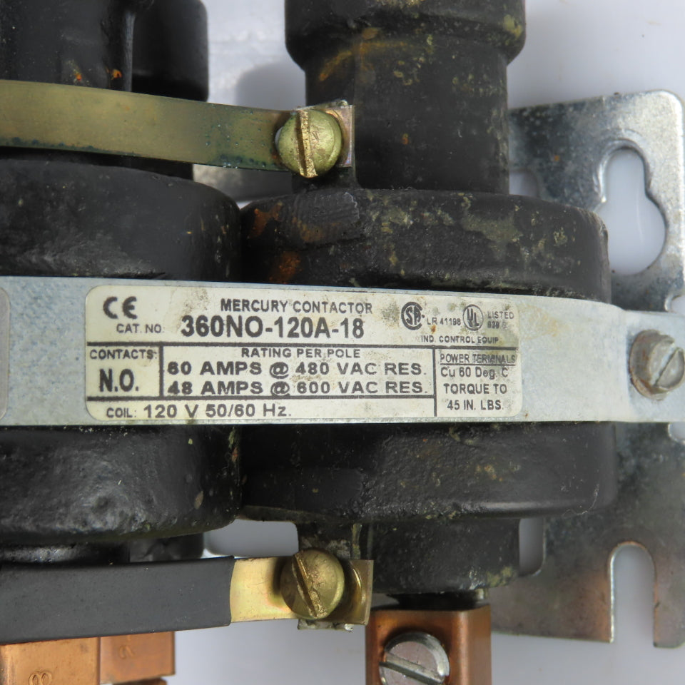 Mercury Displacement 360NO-120A-18 Mercury Contactor 480V 60A 120V Coil