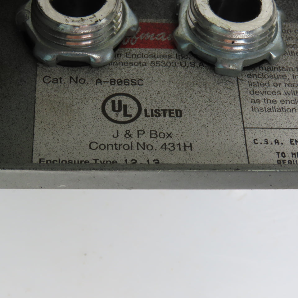 Hoffman A-806SP 8" x 6" x 3-1/2" Electrical Enclosure W/Back Plate & Screw Cover