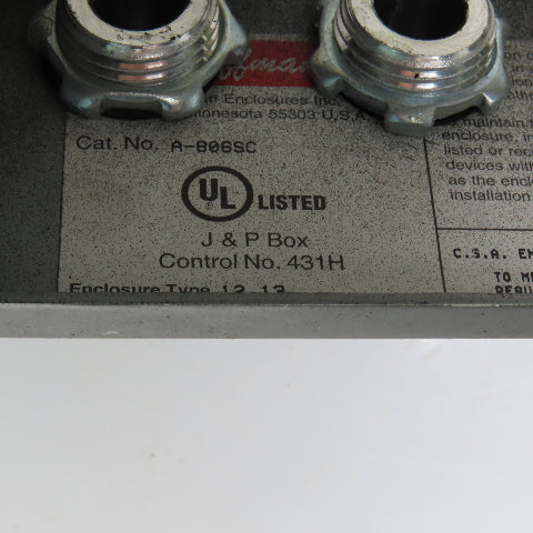 Hoffman A-806SP 8" x 6" x 3-1/2" Electrical Enclosure W/Back Plate & Screw Cover