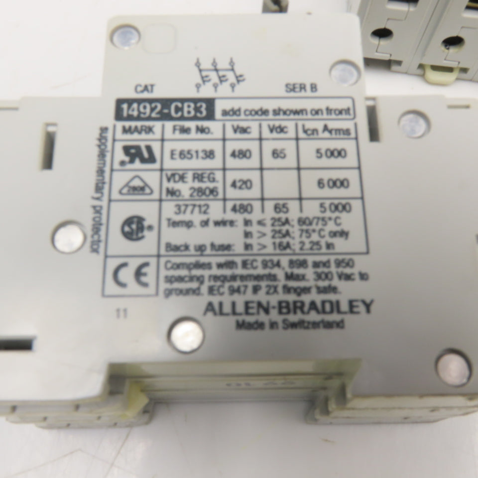 Allen Bradley 1492-CB2 5A 3 Pole Circuit Breaker 480V Lot Of 3