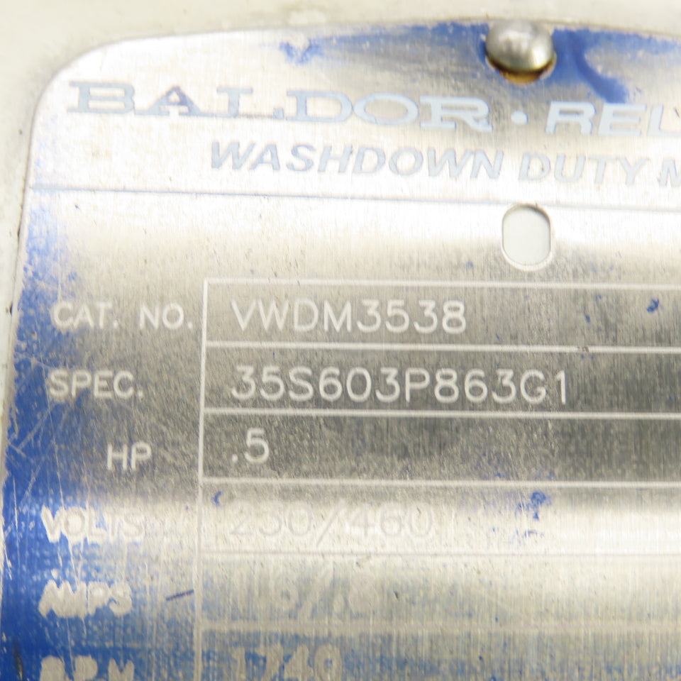 Baldor VWDM3538 1/2HP Washdown Duty AC Motor 1740RPM 230/460V 3PH (BENT SHAFT)