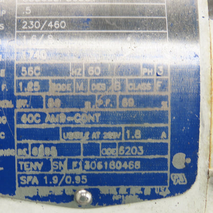 Baldor VWDM3538 1/2HP Washdown Duty AC Motor 1740RPM 230/460V 3PH (BENT SHAFT)
