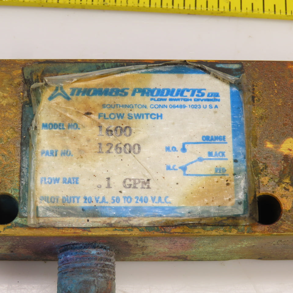 Thomas 12600 1600 Liquid Or Gas Flow Switch 0.1GPM 50-240VAC