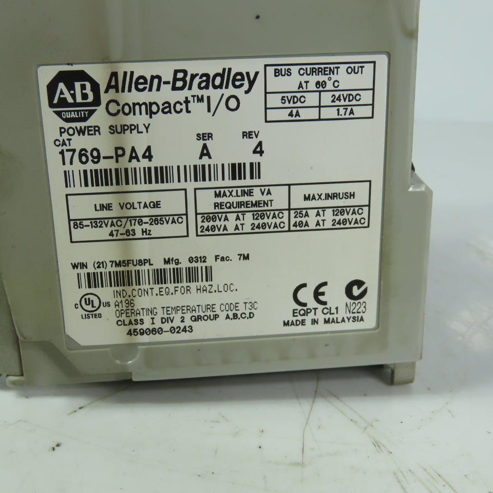 Allen Bradley 1769-PA4 Ser. A Rev. 4 Compact I/O  Power Supply