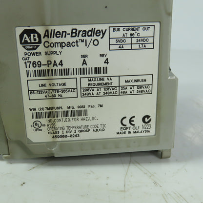Allen Bradley 1769-PA4 Ser. A Rev. 4 Compact I/O  Power Supply