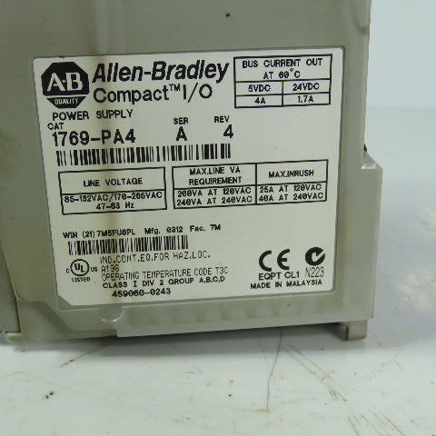 Allen Bradley 1769-PA4 Ser. A Rev. 4 Compact I/O  Power Supply
