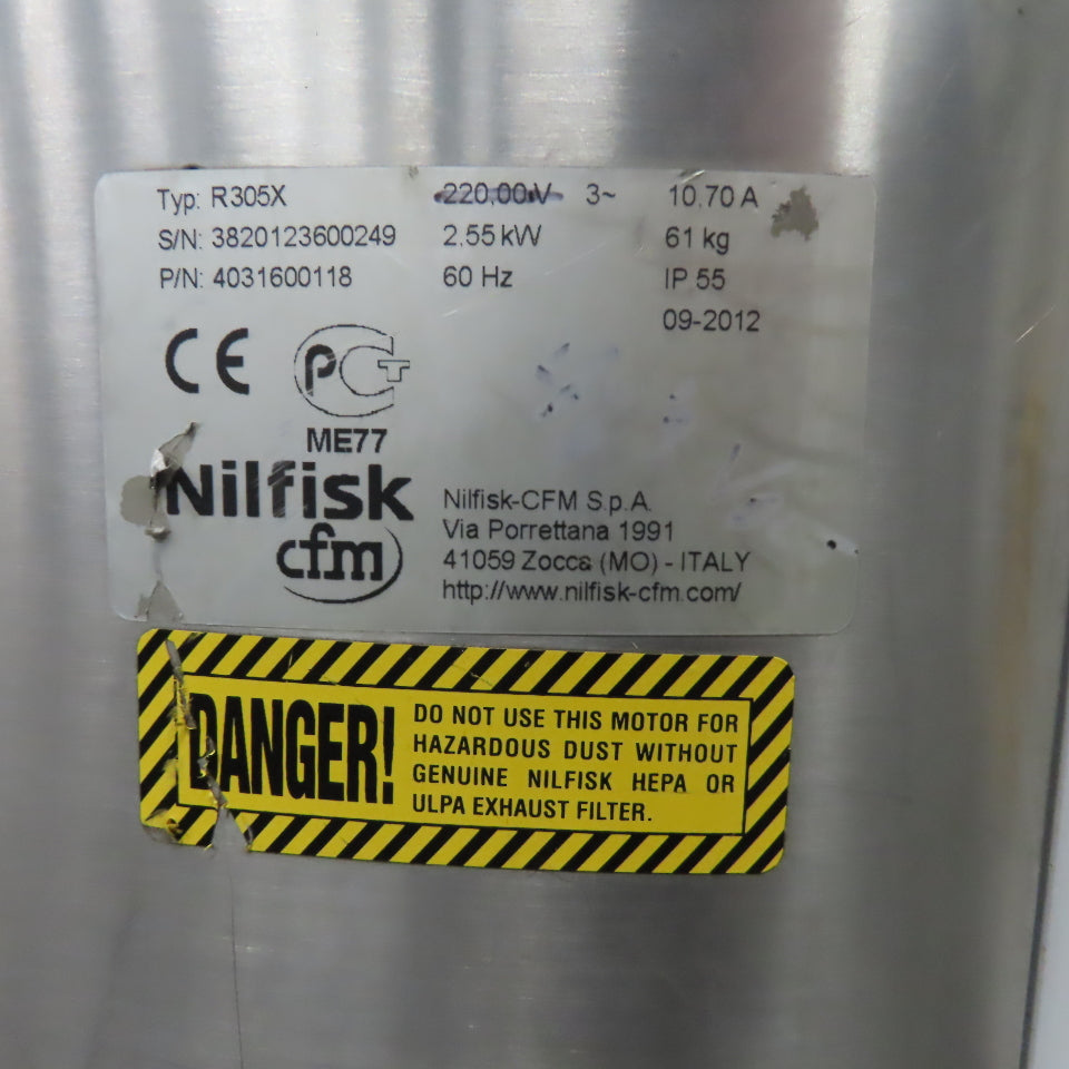Nilfisk R305X 480V 3Ph 60Hz 2.55kW Stainless Steel Trim Vacuum 150L Capacity