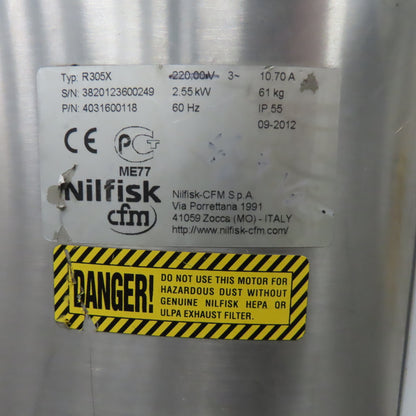 Nilfisk R305X 480V 3Ph 60Hz 2.55kW Stainless Steel Trim Vacuum 150L Capacity