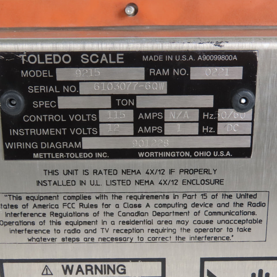 Mettler-Toledo 9215 Batchelor Batch Control Terminal Ram No. 0221 115V 1A