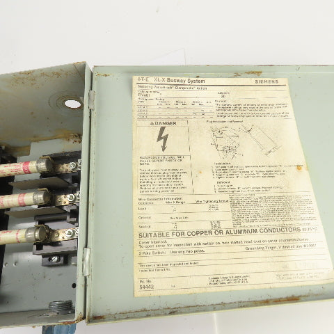 Siemens I-T-E RV461 XL-X 30A Bus Plug Tap Fusible Switch 600VAC 3PH 4W