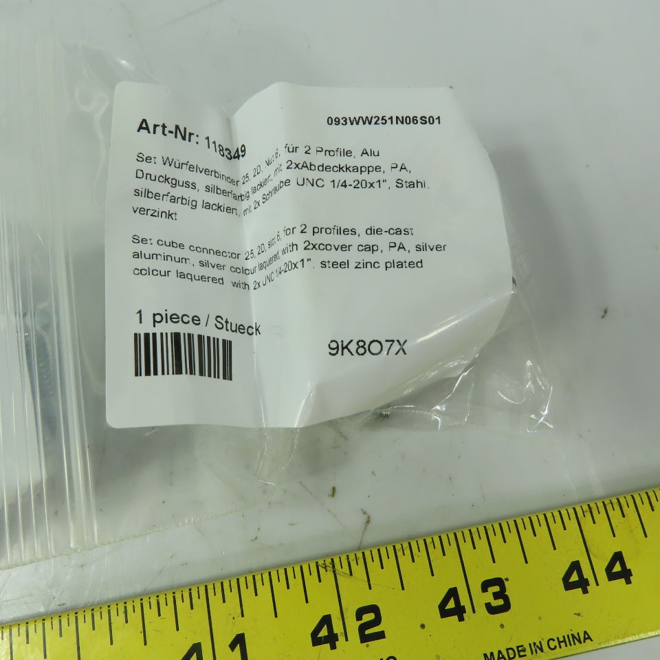 093WW252N06 Corner Cube Connector For 1" T Slot Extrusion 2 Hole Lot of 4