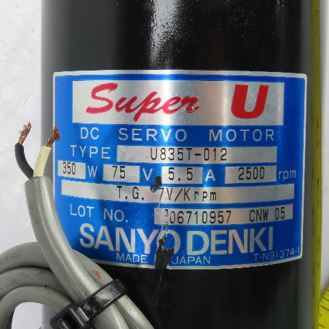 Sanyo Denki Super U U835T-012 DC Servo Motor 2500RPM 75VDC 350W 5.5A