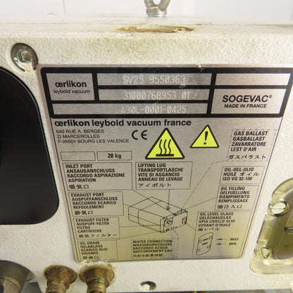Oerlikon A90L-0001-0425 SV25 9550363 Rotary Vane Laser Vacuum Pump 0.90kW 200V