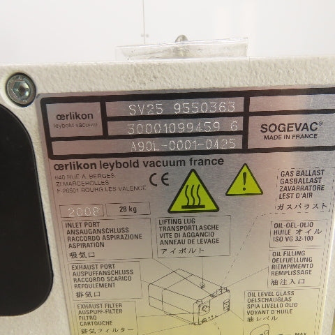 Oerlikon A90L-0001-0425 SV25 9550363 Rotary Vane Laser Vacuum Pump 0.90kW 200V