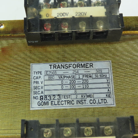 GOMI Electric E2565-254-509 800VA Transformer 1Ph 200-220V Pri 100-110 Sec
