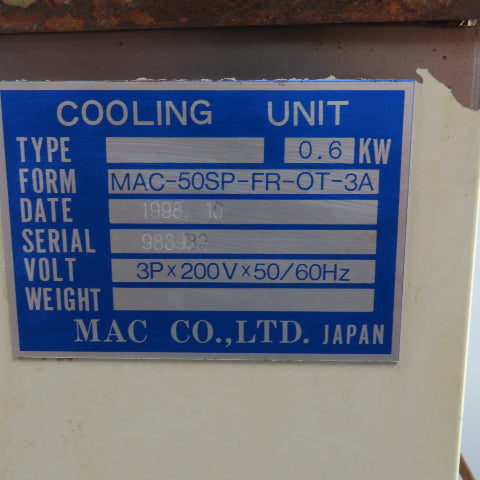 MAC MAC-50SP-FR-OT-3A 0.6kW Oil Chiller Cooling Unit 200V Only 3PH -15/15°C