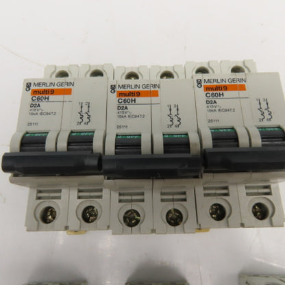 Merlin Gerin C60H Multi 9 415V 2A, 1A, 10A 2 Pole Circuit Breaker Mixed Lot Of 6