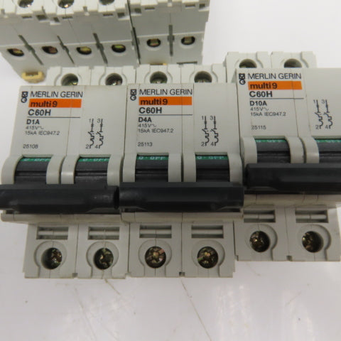 Merlin Gerin C60H Multi 9 415V 2A, 1A, 10A 2 Pole Circuit Breaker Mixed Lot Of 6
