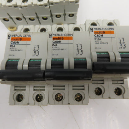 Merlin Gerin C60H Multi 9 415V 2A, 1A, 10A 2 Pole Circuit Breaker Mixed Lot Of 6