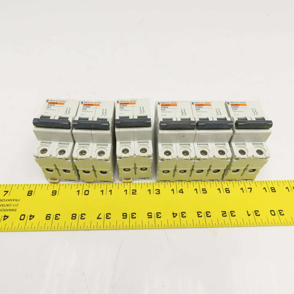Merlin Gerin C60H Multi 9 415V 2A, 1A, 10A 2 Pole Circuit Breaker Mixed Lot Of 6