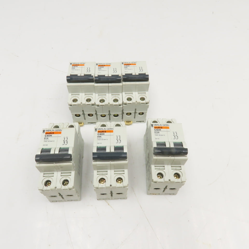 Merlin Gerin C60H Multi 9 415V 2A, 1A, 10A 2 Pole Circuit Breaker Mixed Lot Of 6