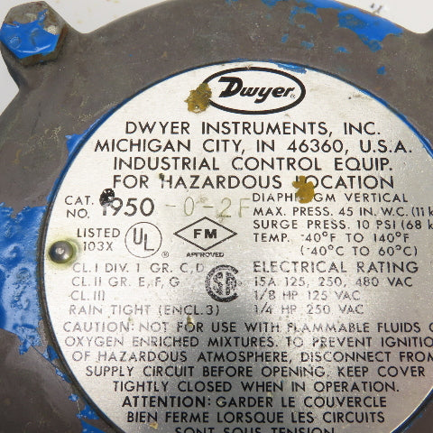 Adalet XJMAGC 8" x 8" x 6" Explosion Proof Enclosure W/Dwyer Switch 1950-0-2F