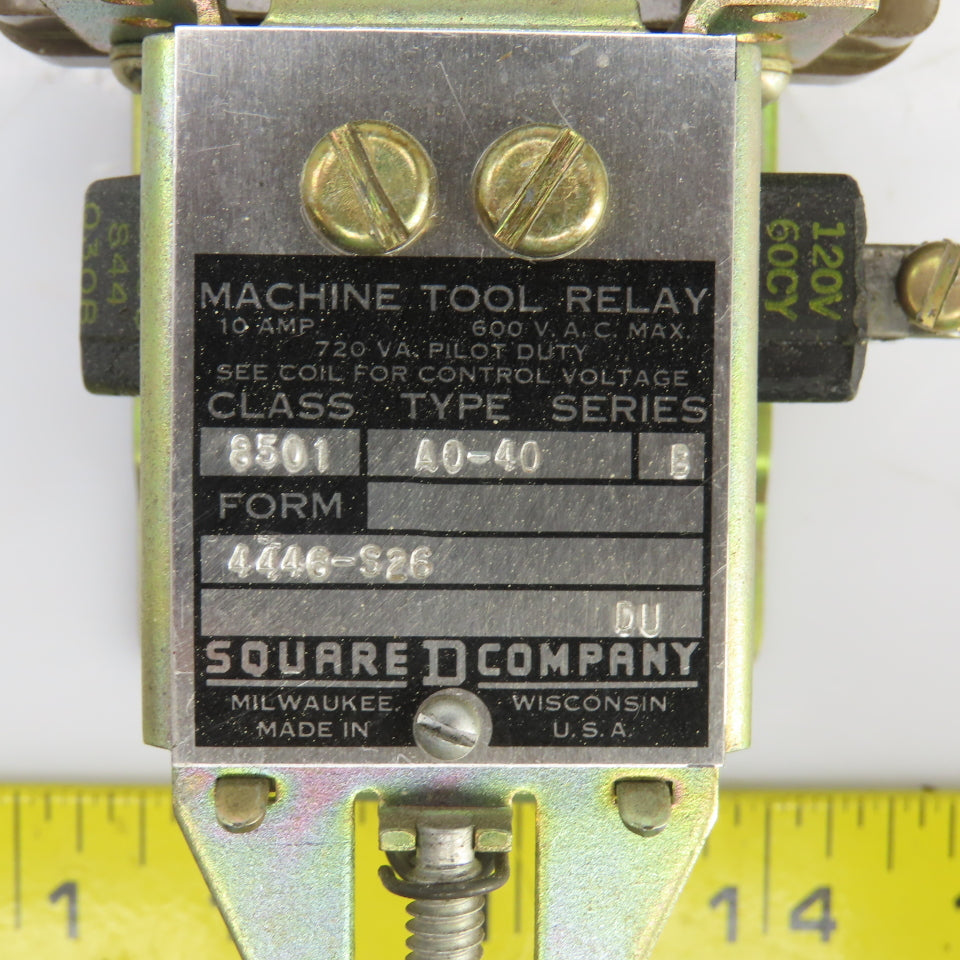 Square D A0-40 Class 8501 Ser B Machine Tool Relay 120V Coil 60 HZ 600V 10A