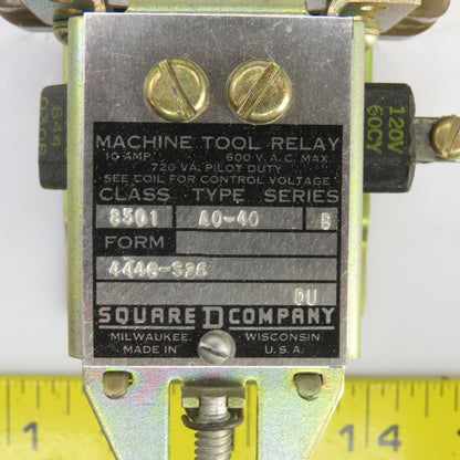Square D A0-40 Class 8501 Ser B Machine Tool Relay 120V Coil 60 HZ 600V 10A