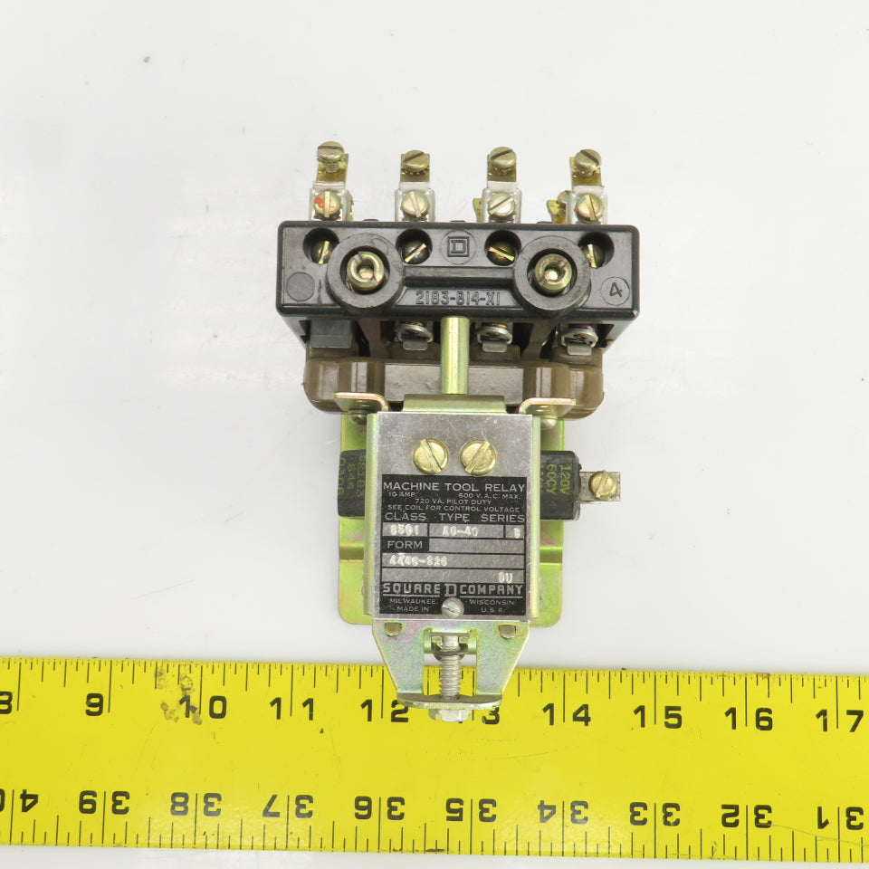 Square D A0-40 Class 8501 Ser B Machine Tool Relay 120V Coil 60 HZ 600V 10A