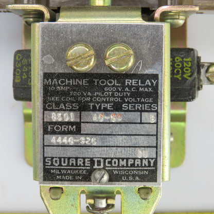 Square D A0-60 Class 8501 Ser B Machine Tool Relay 120V Coil 60 HZ 600V 10A