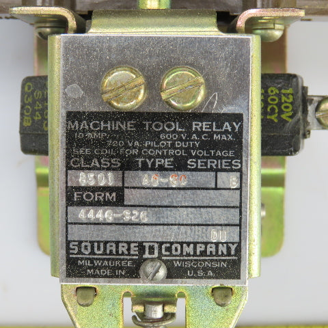 Square D A0-60 Class 8501 Ser B Machine Tool Relay 120V Coil 60 HZ 600V 10A