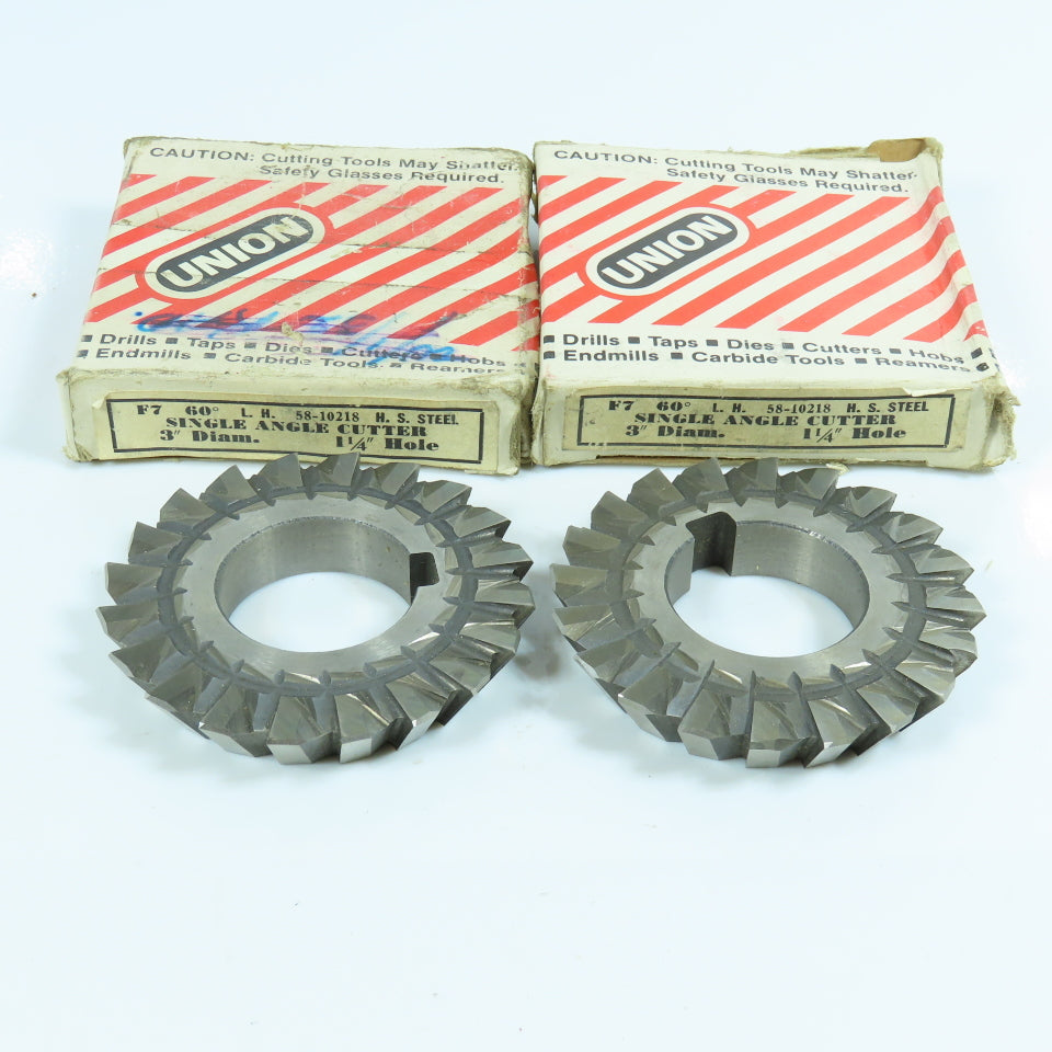 Union Twist Drill 3"x 1/2"x 1-1/4" HSS Single Angle Cutter LH 20 Tooth 60° Lot/2